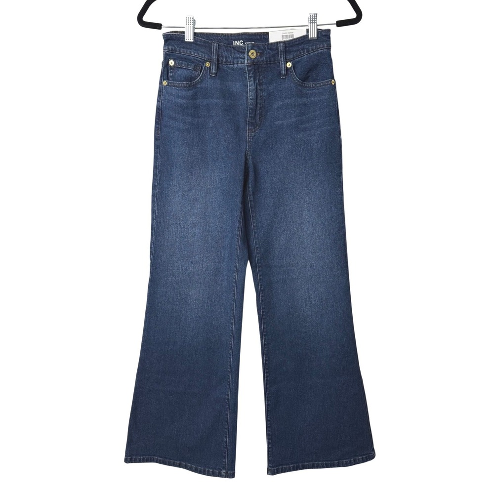 INC International Concepts Dark Indigo Wide Leg Jeans 4P Petite High Rise NWT